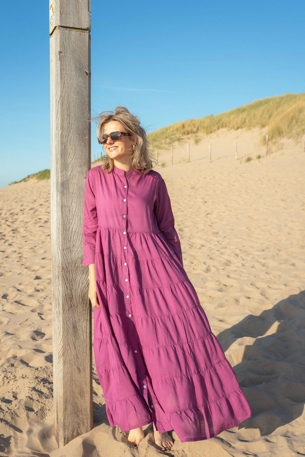 Maxi knoopjurk in katoen - Berry