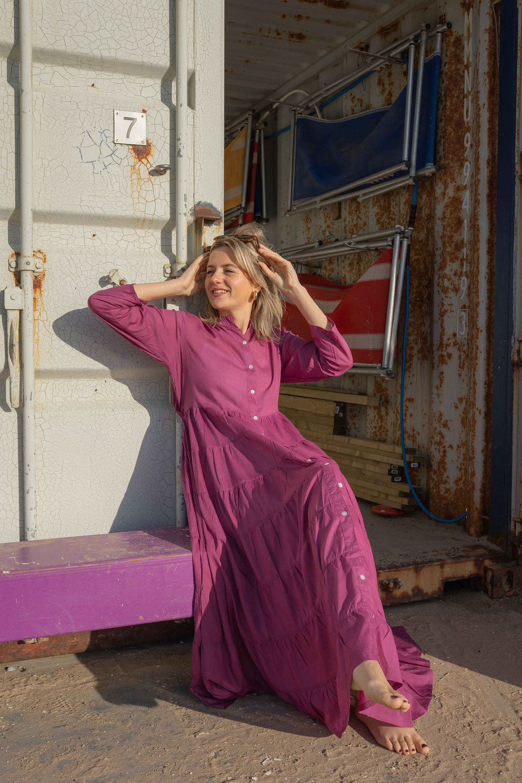 Maxi knoopjurk in katoen - Berry